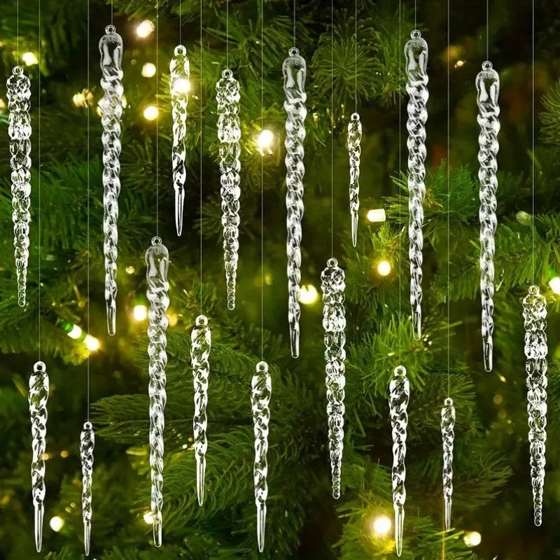 10pcs Sparkling Acrylic Icicle Ornaments - Versatile Christmas Tree Decorations for Holiday & Winter Parties, No Battery Needed, Christmas Decor