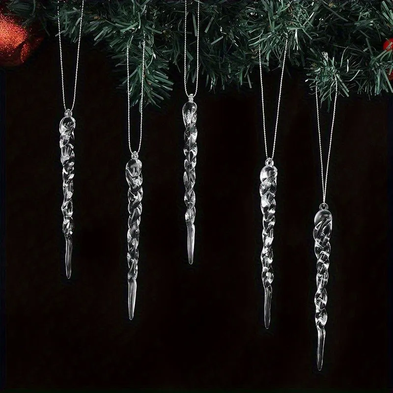 10pcs Sparkling Acrylic Icicle Ornaments - Versatile Christmas Tree Decorations for Holiday & Winter Parties, No Battery Needed, Christmas Decor