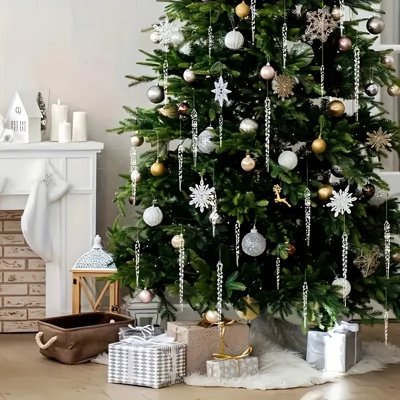 10pcs Sparkling Acrylic Icicle Ornaments - Versatile Christmas Tree Decorations for Holiday & Winter Parties, No Battery Needed, Christmas Decor