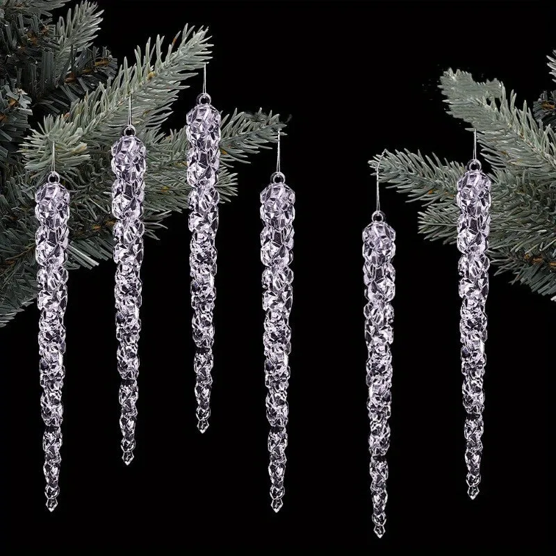 10pcs Sparkling Acrylic Icicle Ornaments - Versatile Christmas Tree Decorations for Holiday & Winter Parties, No Battery Needed, Christmas Decor