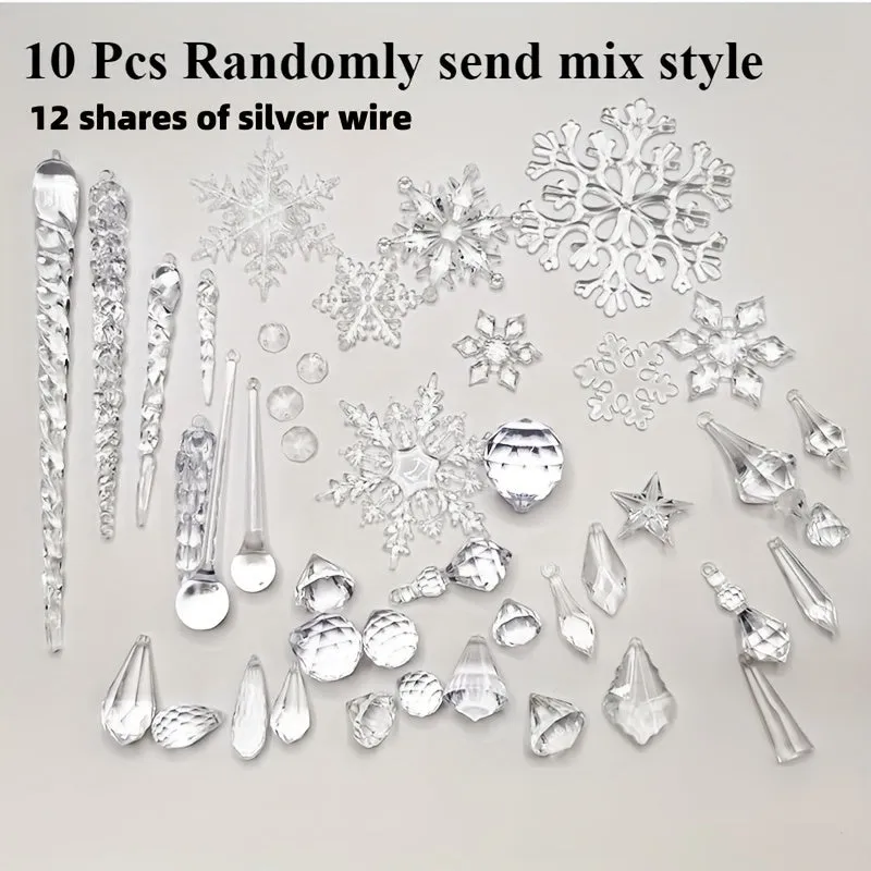 10pcs Sparkling Acrylic Icicle Ornaments - Versatile Christmas Tree Decorations for Holiday & Winter Parties, No Battery Needed, Christmas Decor