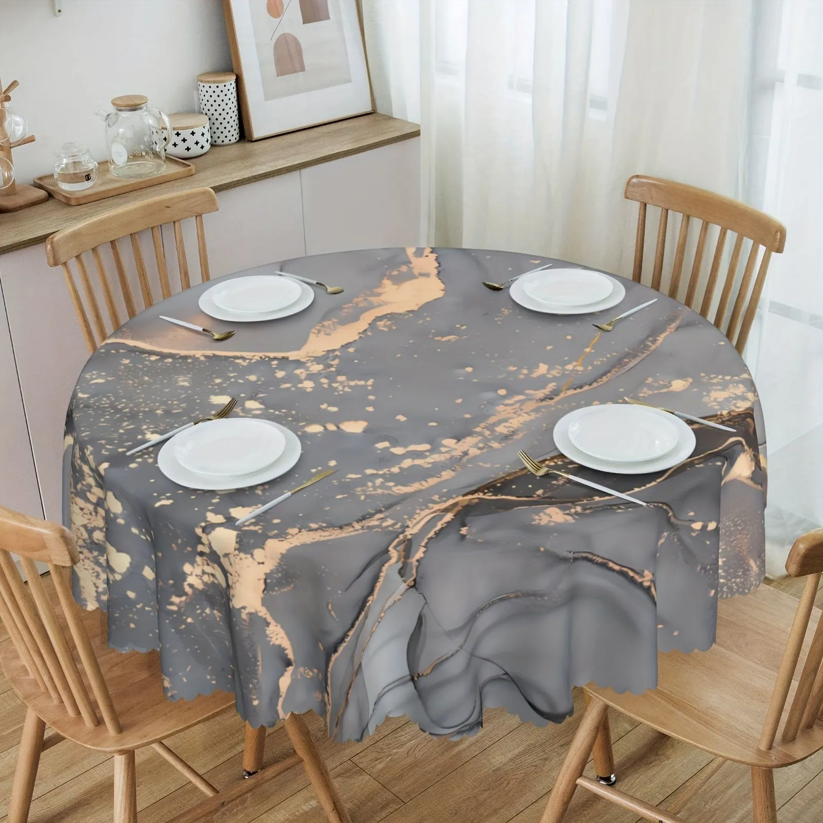 1pc, Round/Square Tablecloth, Marbled Abstract Textured Table Cloth, Marbled Pattern Table Cover, Waterproof Stain Wrinkle Free, Indoor And Outdoor Table Cover, For Home Kitchen Dining Decoration