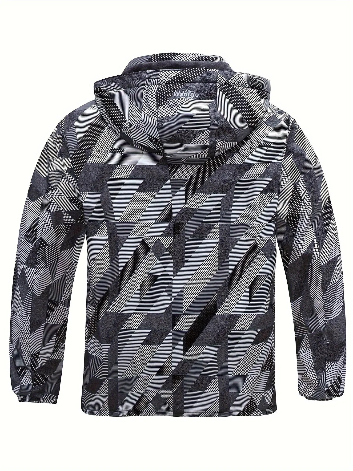 1pc Wantdo Men'S Plus Size Casual Outdoor Ski Parka - Winter Warm Fleece-Lined Waterproof Jacket with Removable Hood, Multi-Pocket Windbreaker, Polyester Zip-Up Oversized Coat