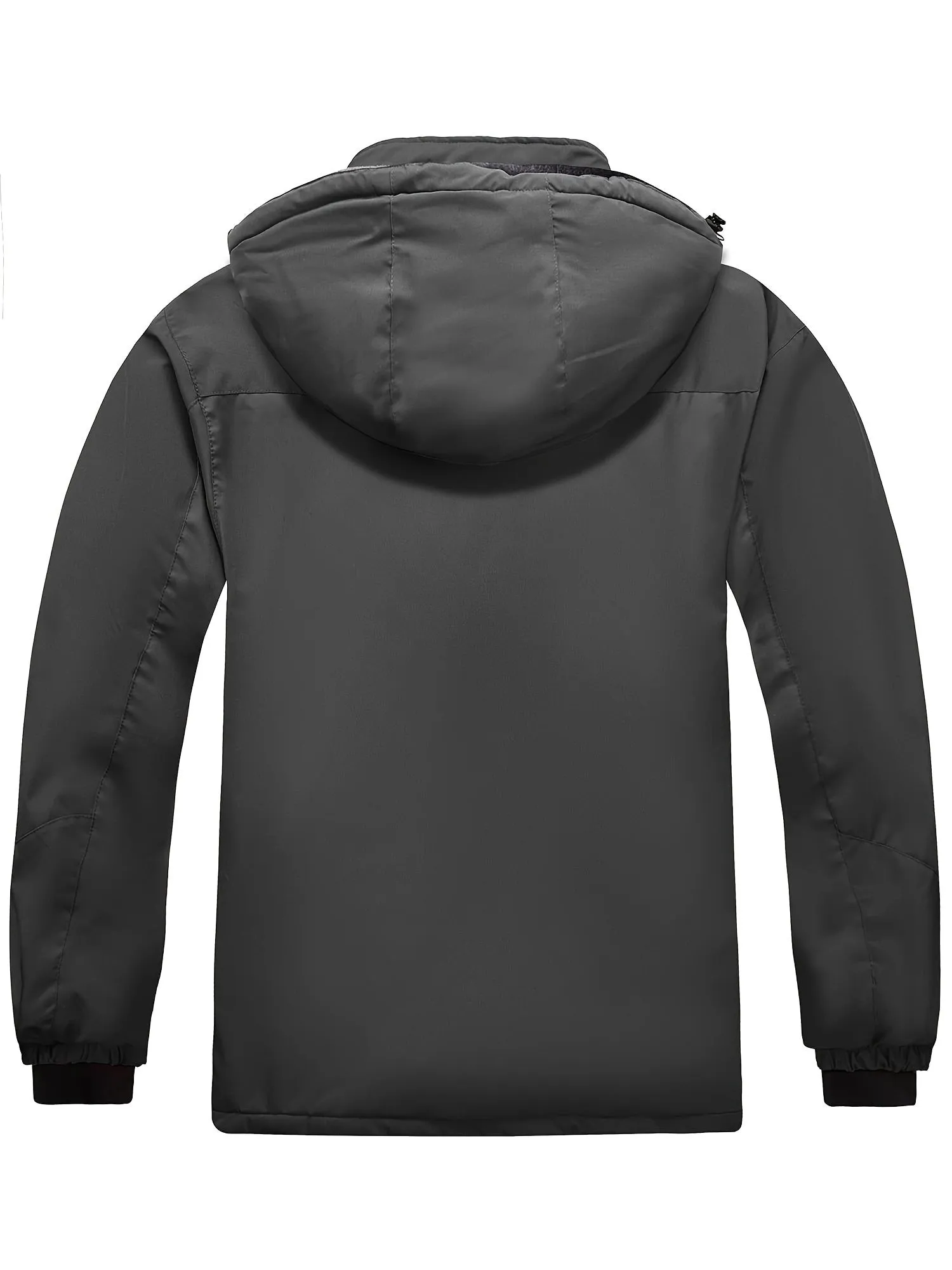1pc Wantdo Men'S Plus Size Casual Outdoor Ski Parka - Winter Warm Fleece-Lined Waterproof Jacket with Removable Hood, Multi-Pocket Windbreaker, Polyester Zip-Up Oversized Coat