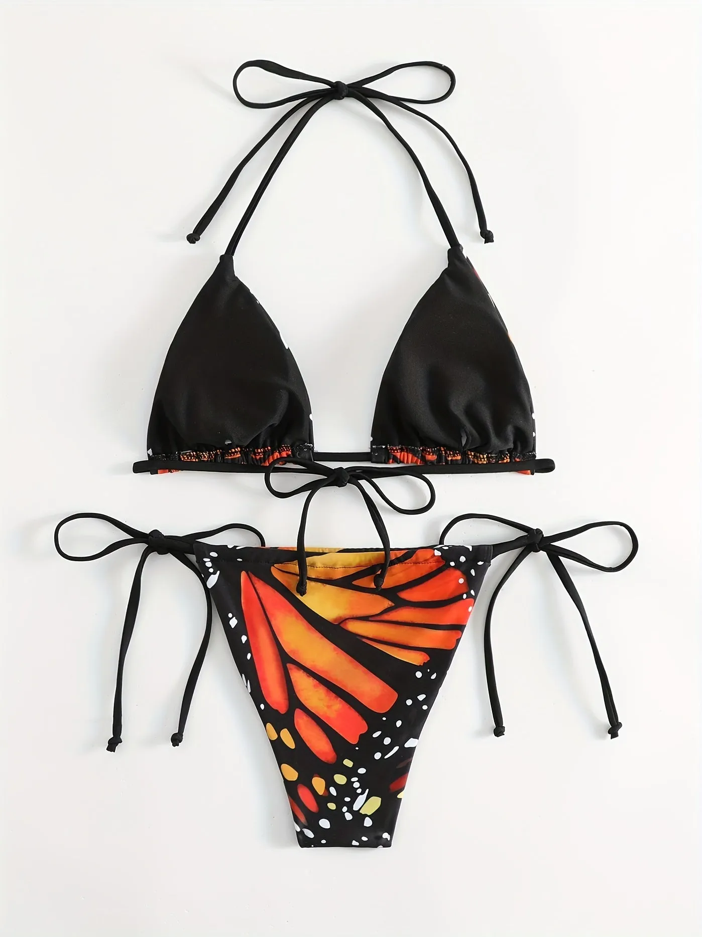 2 Piece Butterfly Print Bikini Set - Halter Top, Tie Back, Stretchy Fabric, Backless Design - Chic Beachwear for Women