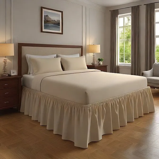 32" Inch Drop Wrap-Around Bed Skirt Ivory 1-Piece Egyptian Cotton