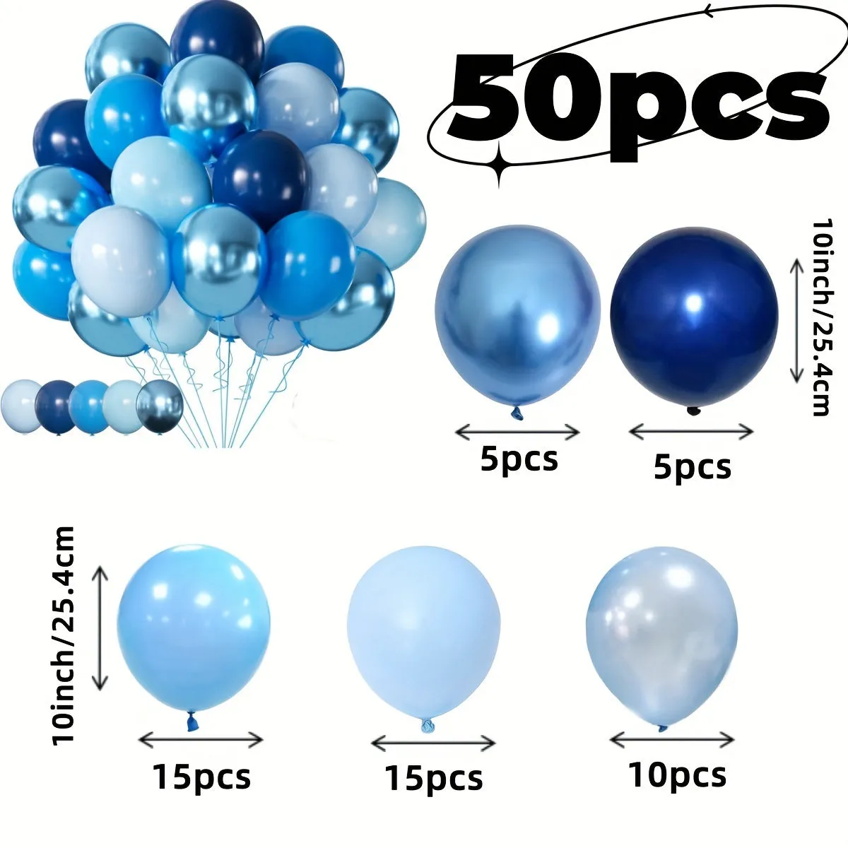 50pcs Blue Latex Balloons - Deep Sky & Metallic Blue Mix for Birthday, Shower, Graduation, Bridal & Wedding Celebrations, Anniversary & Bachelor Party Decorations