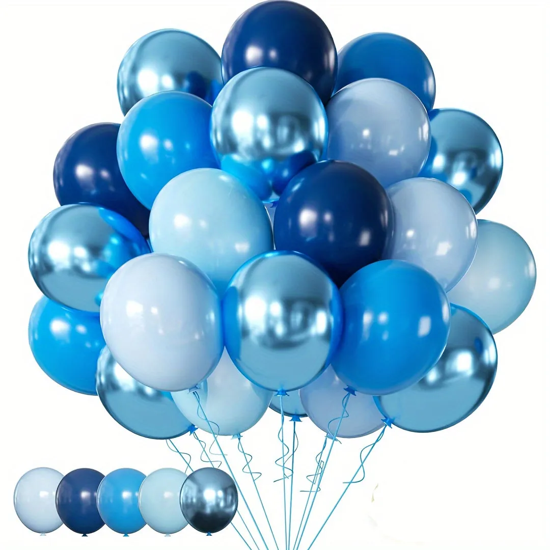 50pcs Blue Latex Balloons - Deep Sky & Metallic Blue Mix for Birthday, Shower, Graduation, Bridal & Wedding Celebrations, Anniversary & Bachelor Party Decorations