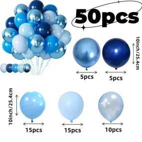 50pcs Blue Latex Balloons - Deep Sky & Metallic Blue Mix for Birthday, Shower, Graduation, Bridal & Wedding Celebrations, Anniversary & Bachelor Party Decorations
