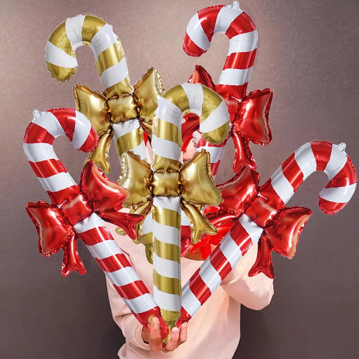 5pcs Vibrant Christmas Candy Cane Foil Balloons - Party Decorations & Photo Props - Festive Room Decor, Creative Gift Ideas, and Scene Decorations for Holiday Celebrations