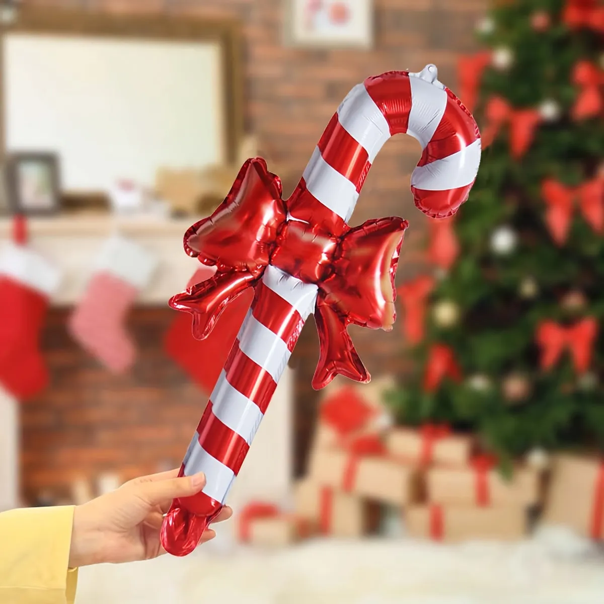 5pcs Vibrant Christmas Candy Cane Foil Balloons - Party Decorations & Photo Props - Festive Room Decor, Creative Gift Ideas, and Scene Decorations for Holiday Celebrations