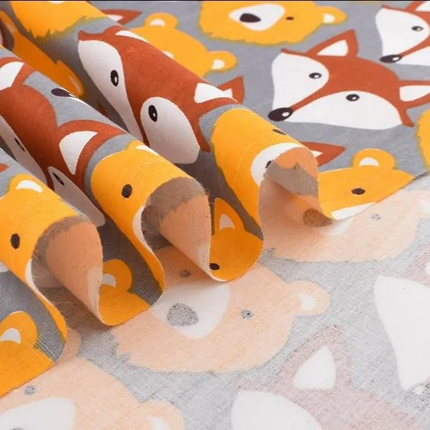 8pcs Printed Twill Cotton Fabric - Fox and Bear Patterns