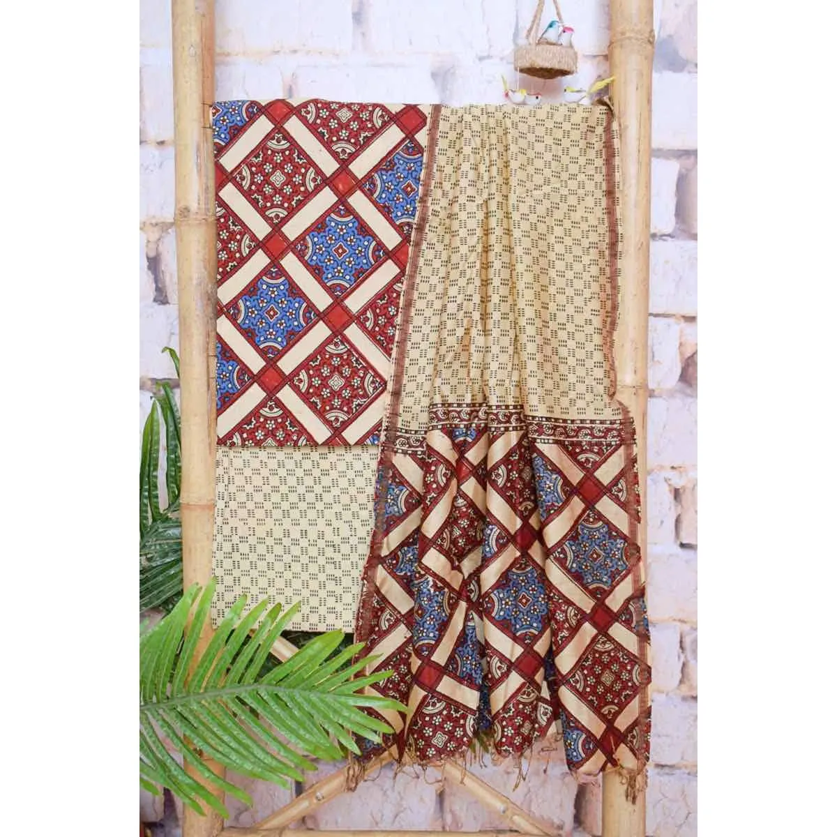 Ajrakh Five Block Suit with Maheshwari Dupatta