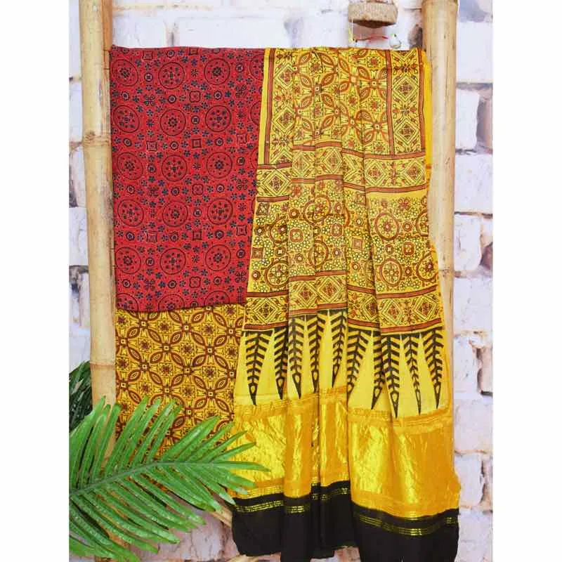 Ajrakh Modal Silk Suit with Tissue Pallu