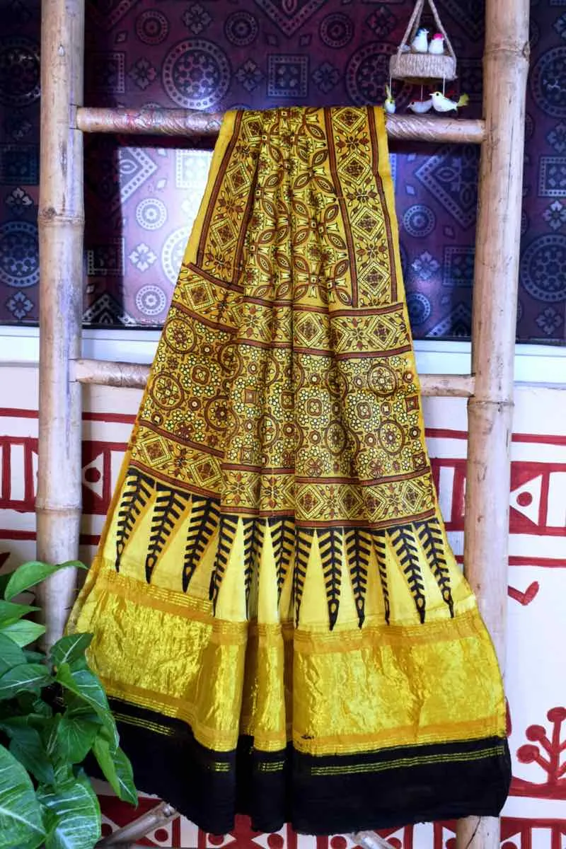 Ajrakh Modal Silk Suit with Tissue Pallu