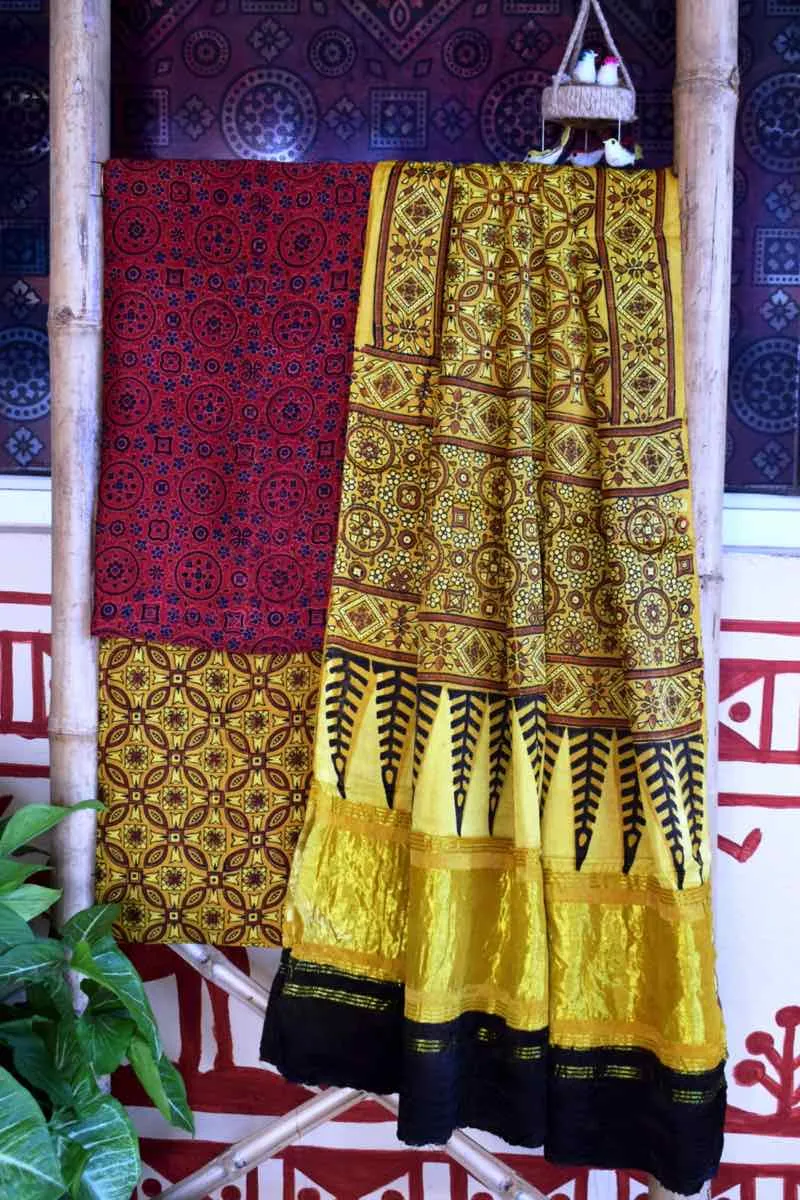 Ajrakh Modal Silk Suit with Tissue Pallu