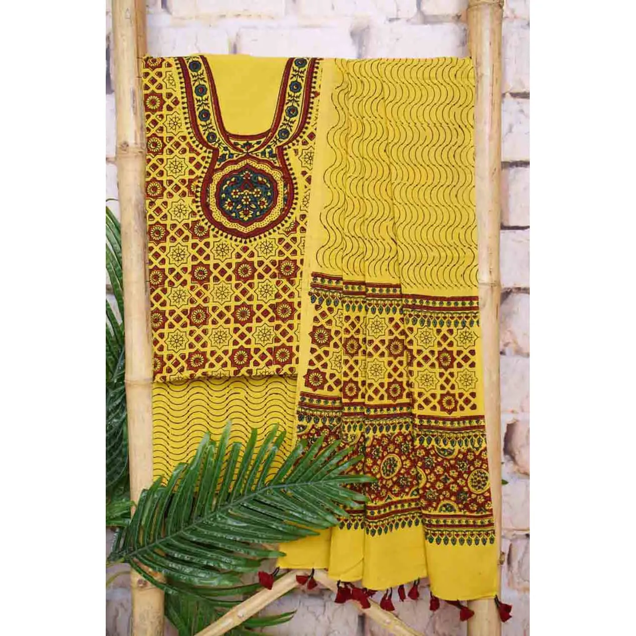 Ajrakh Neck Block Print Cotton Suit
