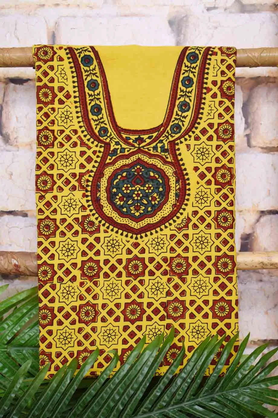 Ajrakh Neck Block Print Cotton Suit
