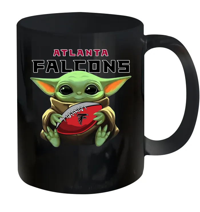 Baby Yoda Loves The Atlanta Falcons Star Wars Baby Yoda Hugs Falcons NFL Ceramic Mug 11oz