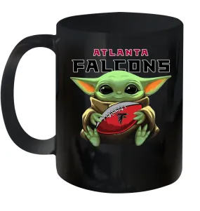 Baby Yoda Loves The Atlanta Falcons Star Wars Baby Yoda Hugs Falcons NFL Ceramic Mug 11oz