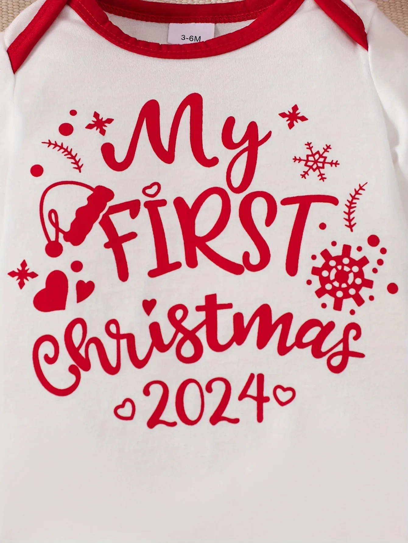 Baby's "My First Christmas " Print Casual Long Sleeve Romper & Hat, Toddler & Infant Boy's Bodysuit  For Fall & Winter Outdoors