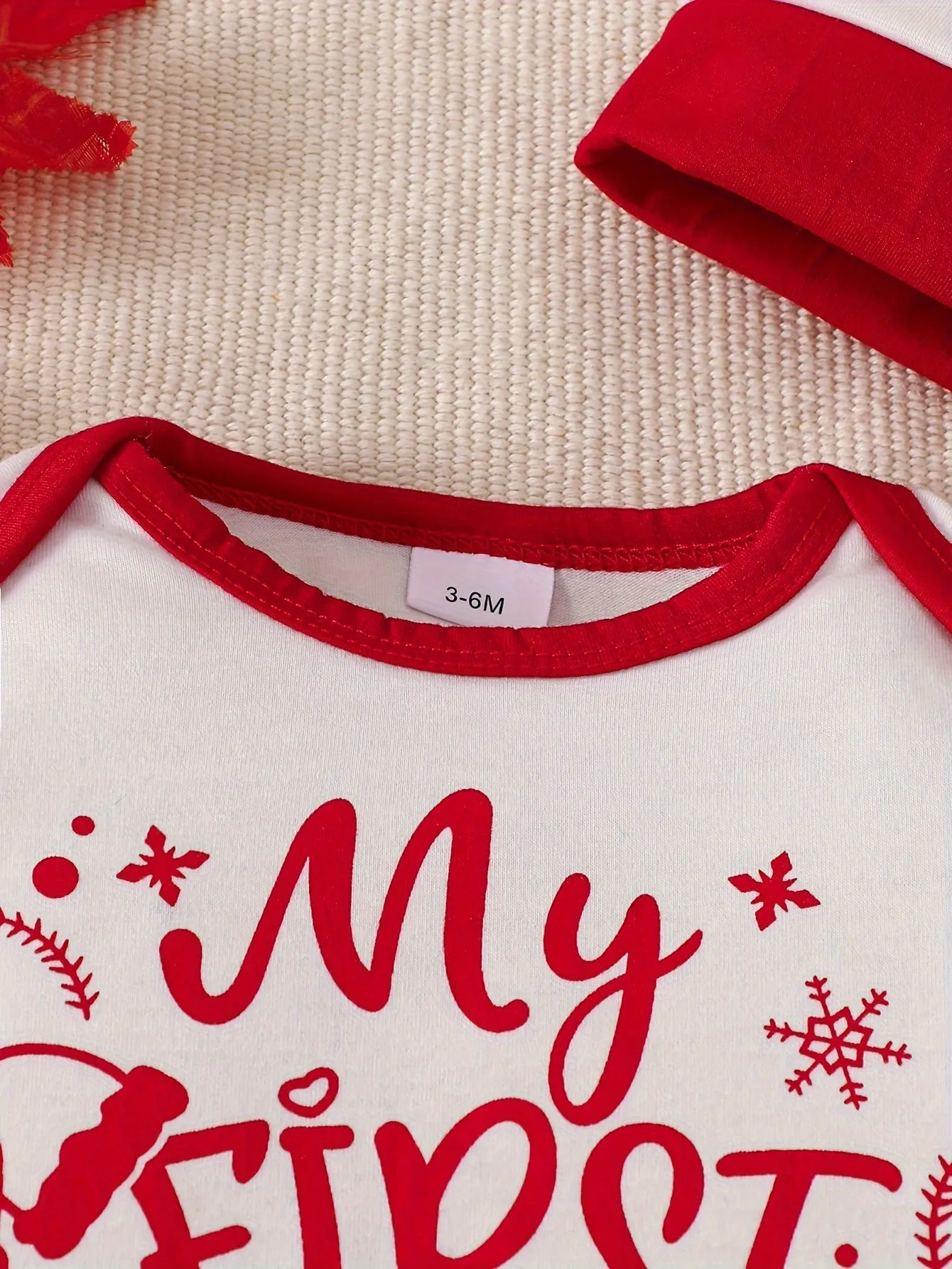 Baby's "My First Christmas " Print Casual Long Sleeve Romper & Hat, Toddler & Infant Boy's Bodysuit  For Fall & Winter Outdoors