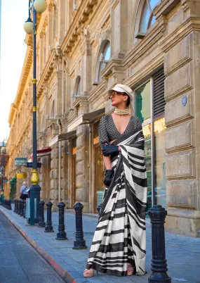 Beautiful Casual Wear Satin Crape With Modern Contemporary Print Saree