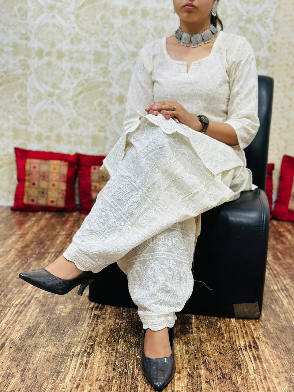 Beautiful Designer Chikankari  Kurti Salwar Co Ord Set