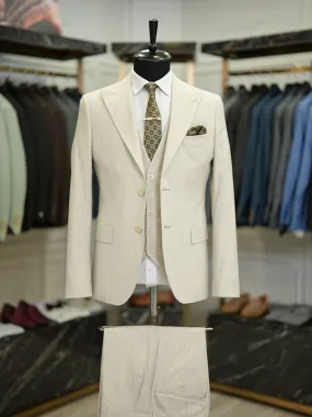 Beige Slim Fit Crosshatch Suit for Men by GentWith.com