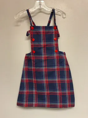 Bella Bliss Size 5 Navy & Red Plaid Cotton Girls Dress Casual