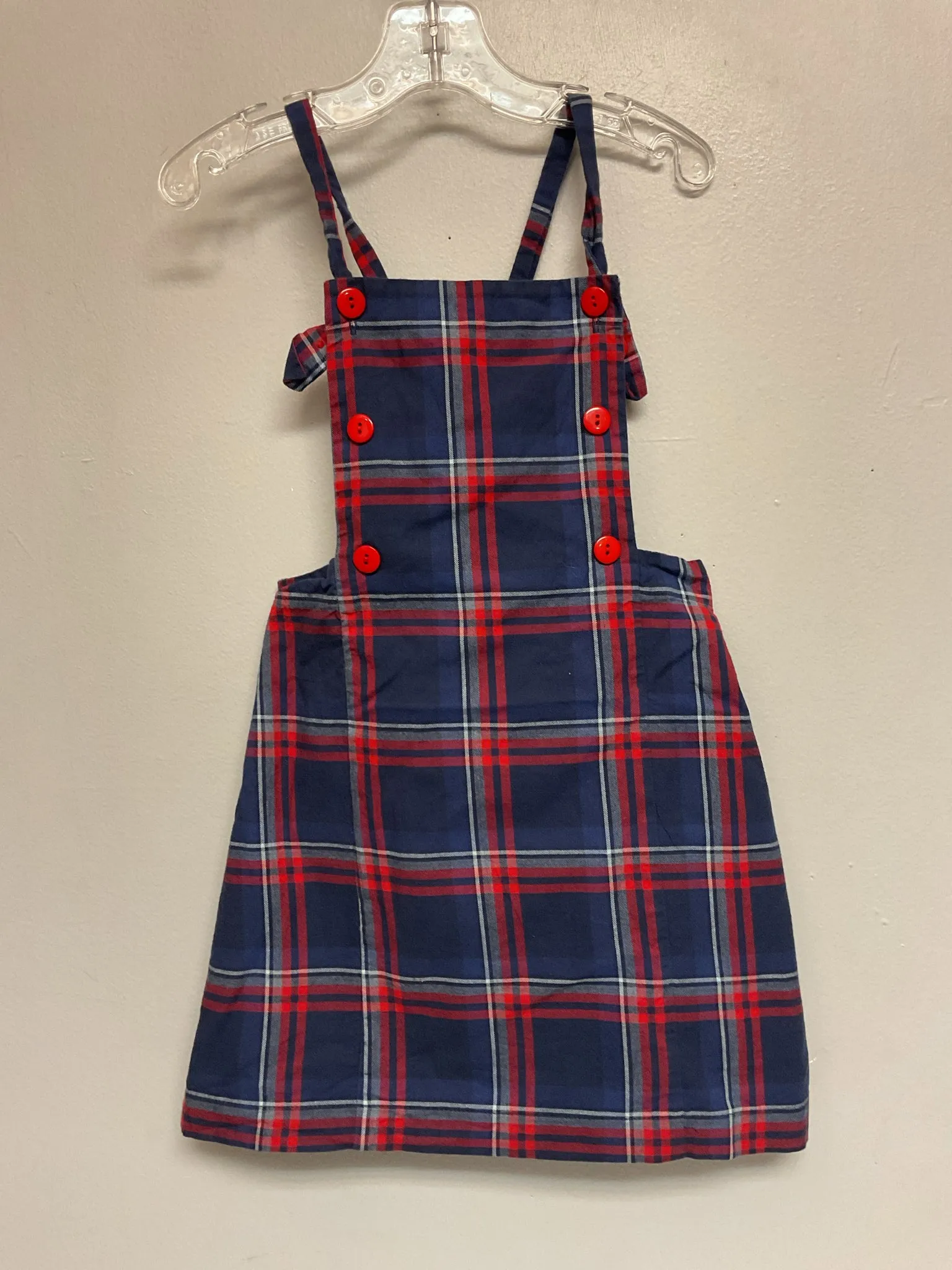 Bella Bliss Size 5 Navy & Red Plaid Cotton Girls Dress Casual