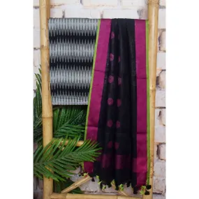Black Ikat Two Piece Set with Linen Dupatta