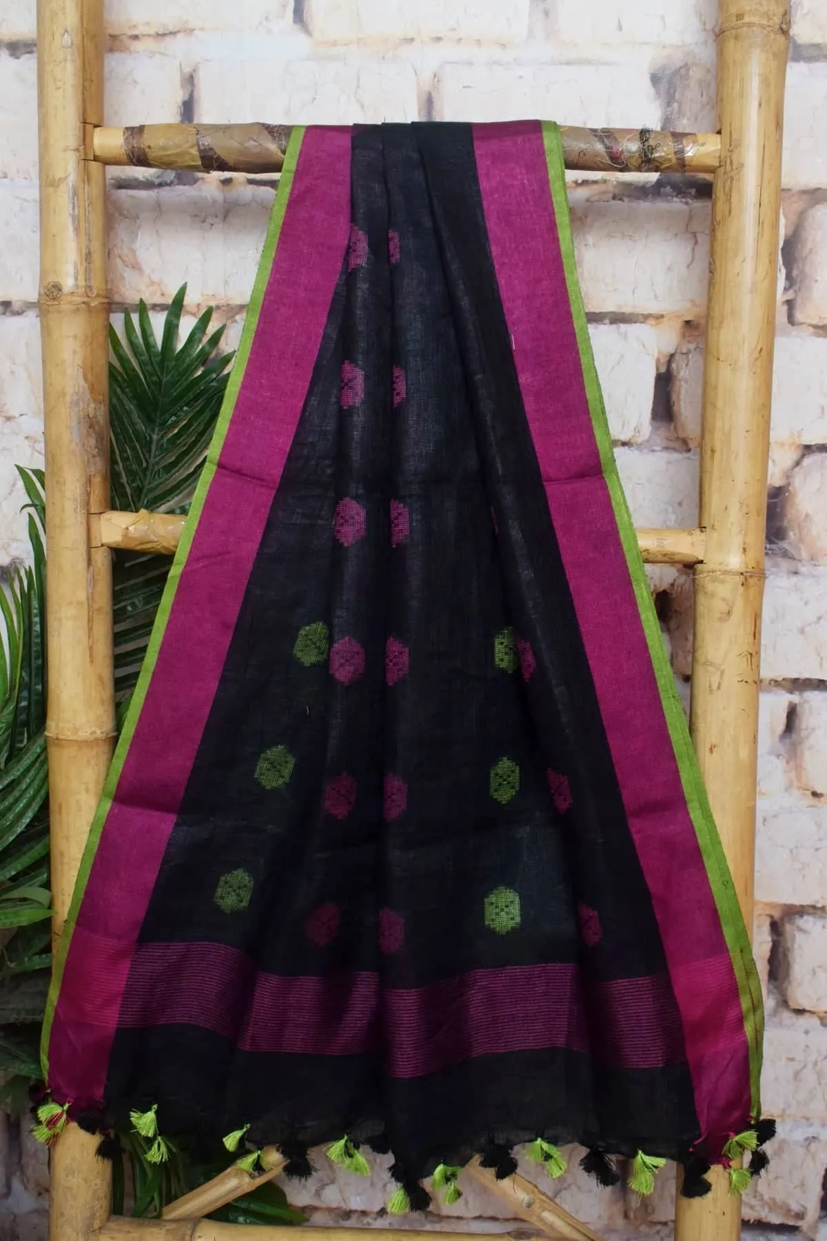Black Ikat Two Piece Set with Linen Dupatta
