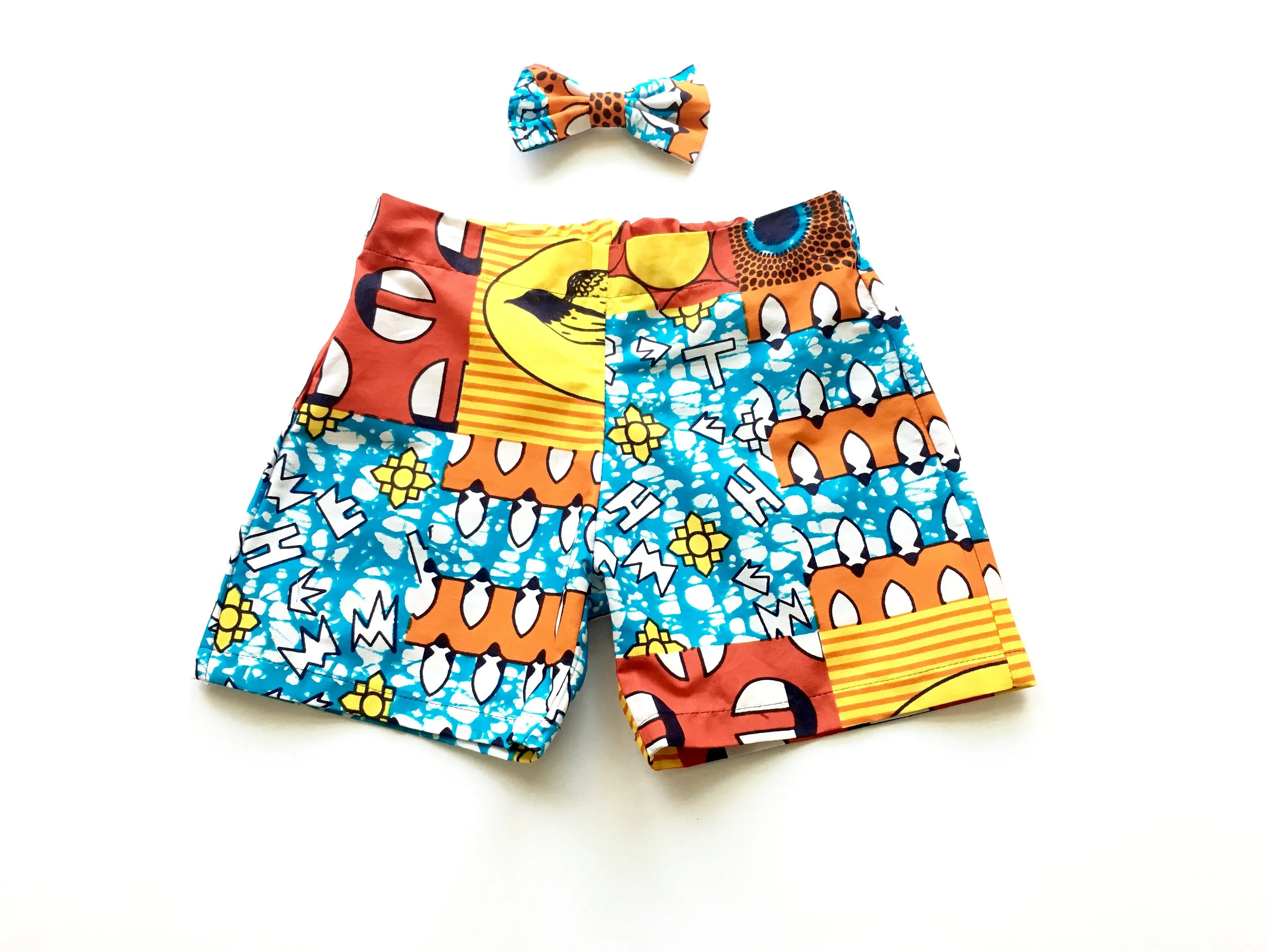 Blue Patchwork Print Shorts and Bow