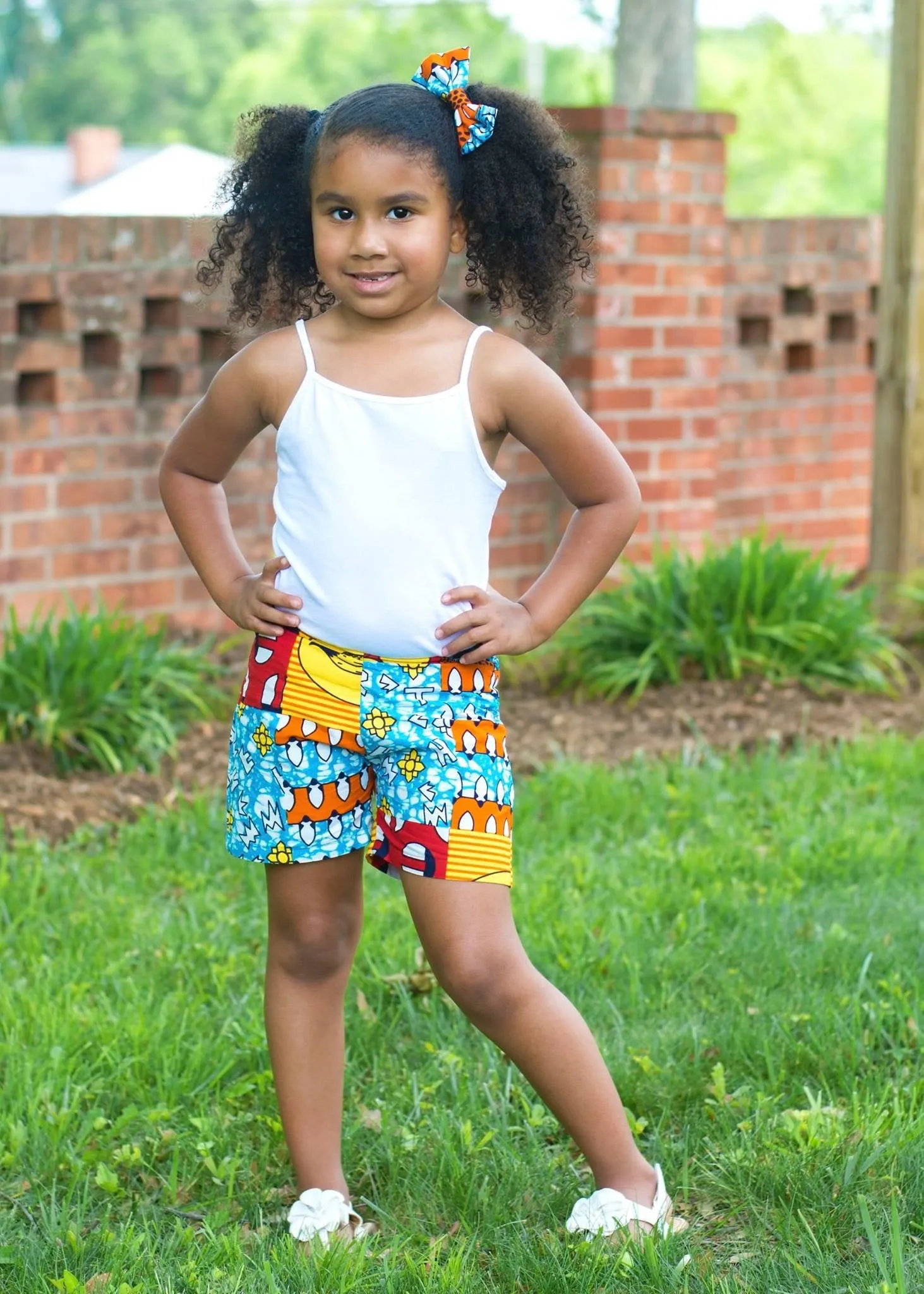 Blue Patchwork Print Shorts and Bow