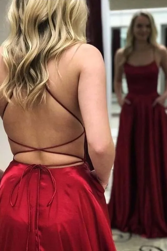 Blue Spaghetti Strap Dress with Side Slit Sexy Long Senior Prom Dresses