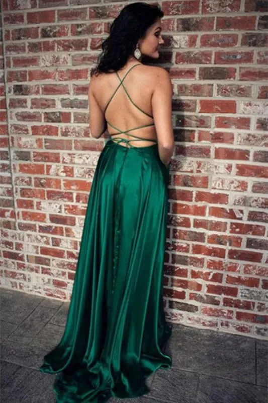 Blue Spaghetti Strap Dress with Side Slit Sexy Long Senior Prom Dresses
