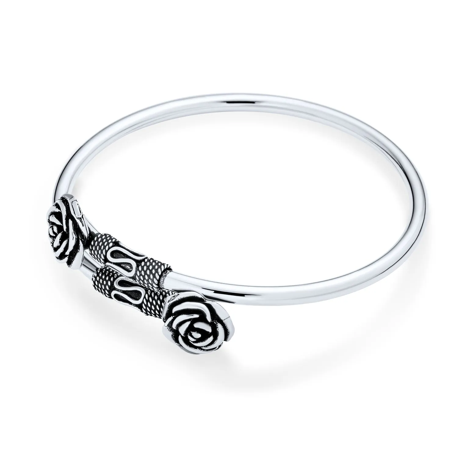 Boho Bali Ball Tips Stacking Flower Bangle Bracelet Sterling Silver