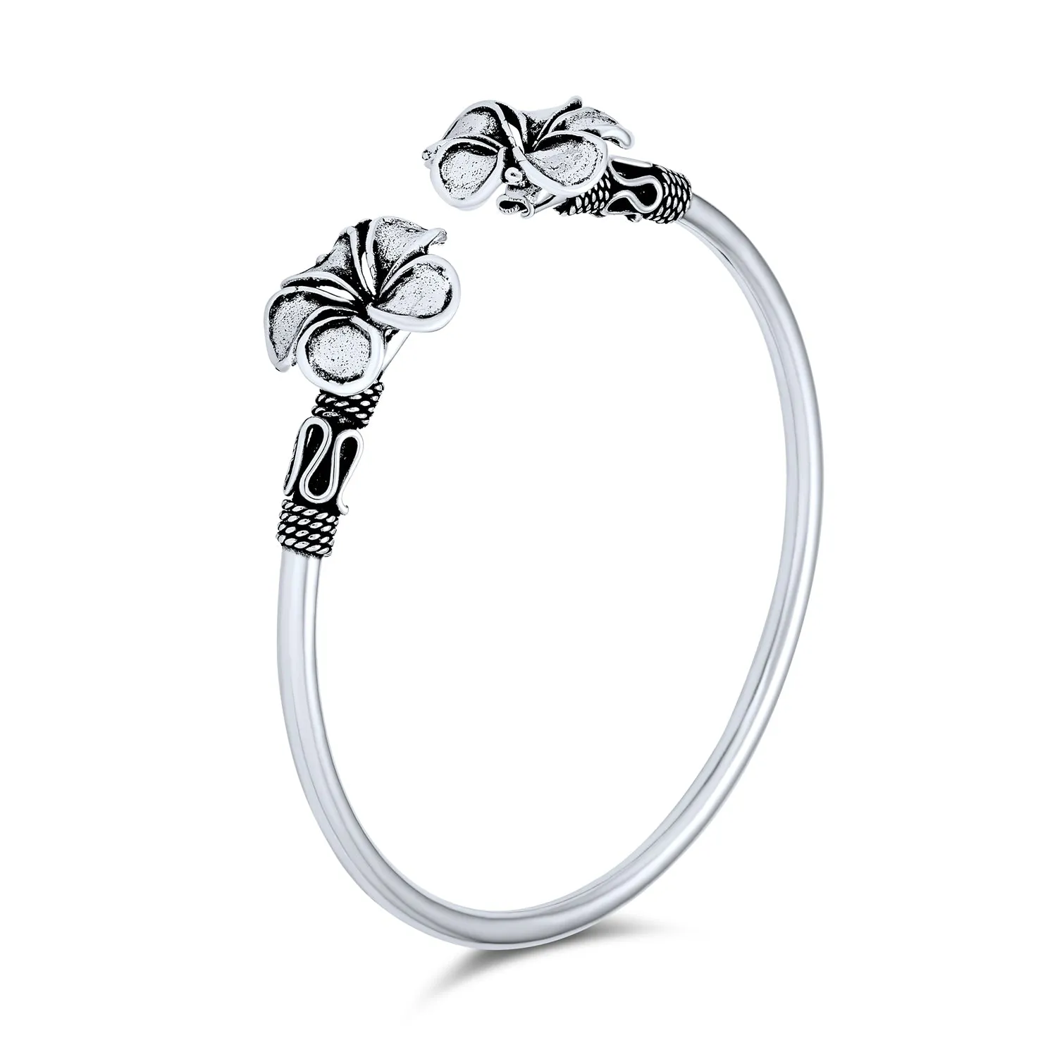 Boho Bali Ball Tips Stacking Flower Bangle Bracelet Sterling Silver