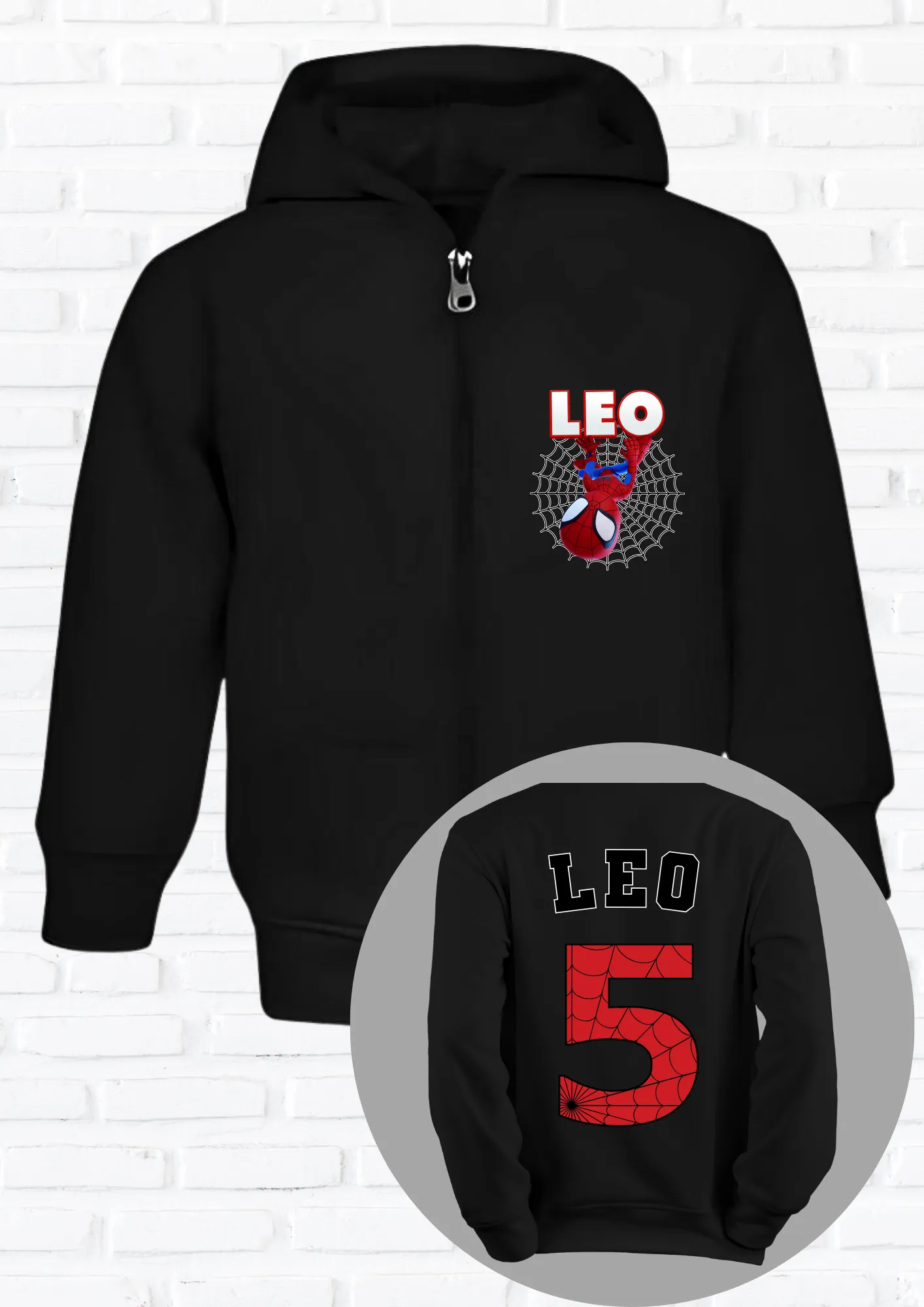 Boys Personalised Spidey Zip Hoodie with back print  - any name and number
