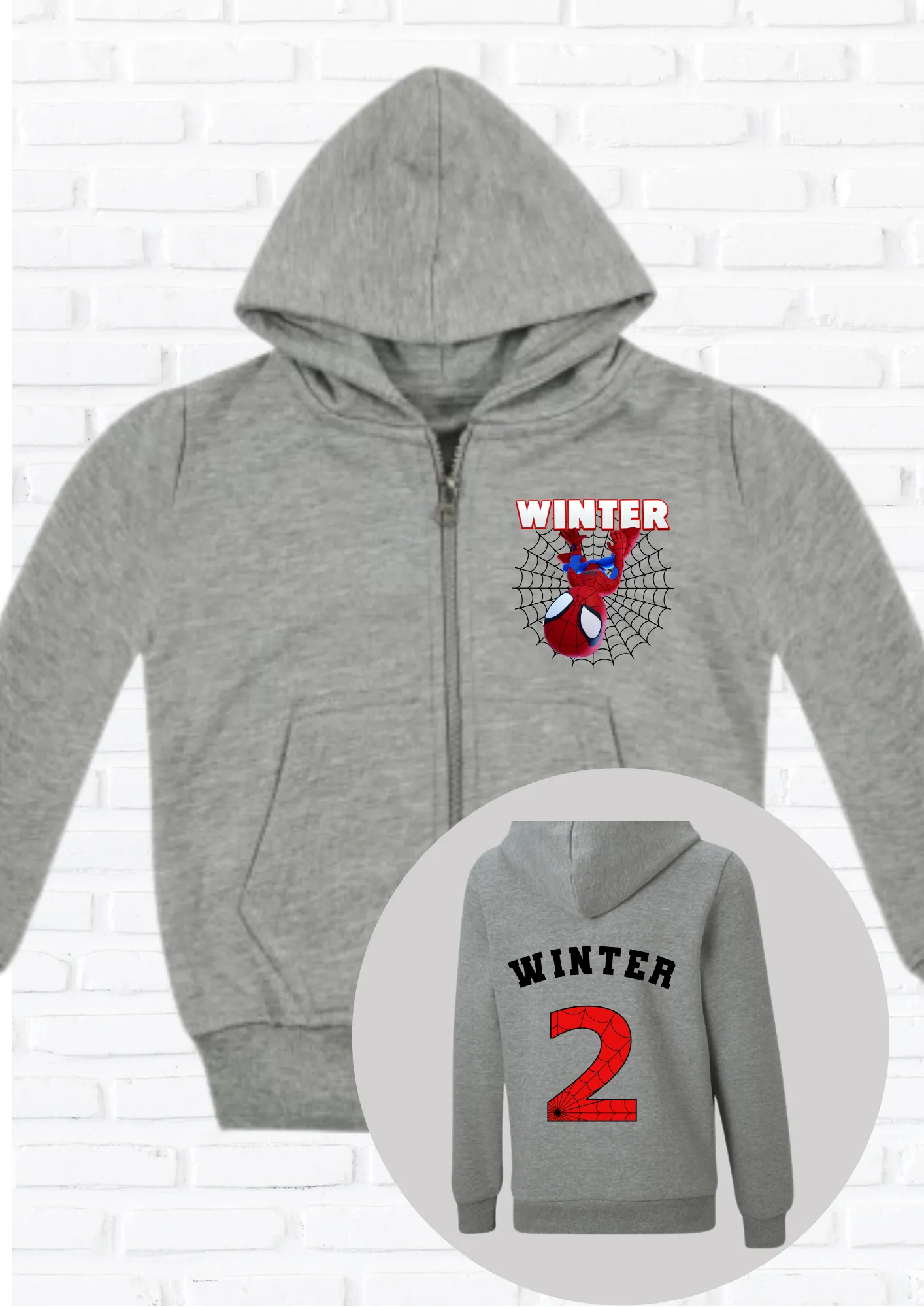 Boys Personalised Spidey Zip Hoodie with back print  - any name and number
