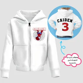 Boys Personalised Spidey Zip Hoodie with back print  - any name and number