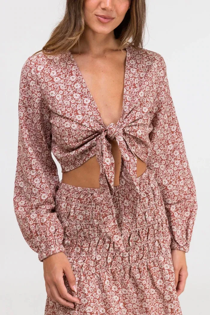 Carmella Long Sleeve Tie Top - Coco