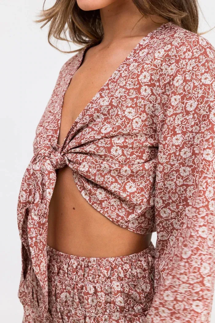 Carmella Long Sleeve Tie Top - Coco