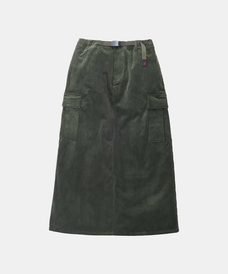 Stylish High-Waisted Corduroy Long Cargo Skirt with Pockets