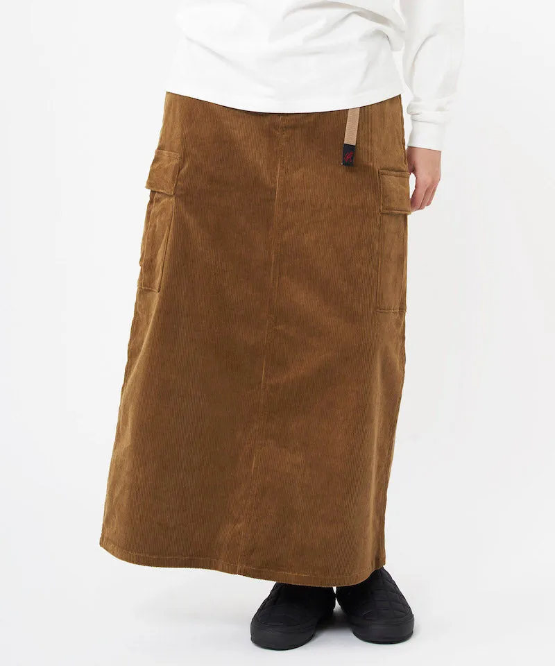 Stylish High-Waisted Corduroy Long Cargo Skirt with Pockets