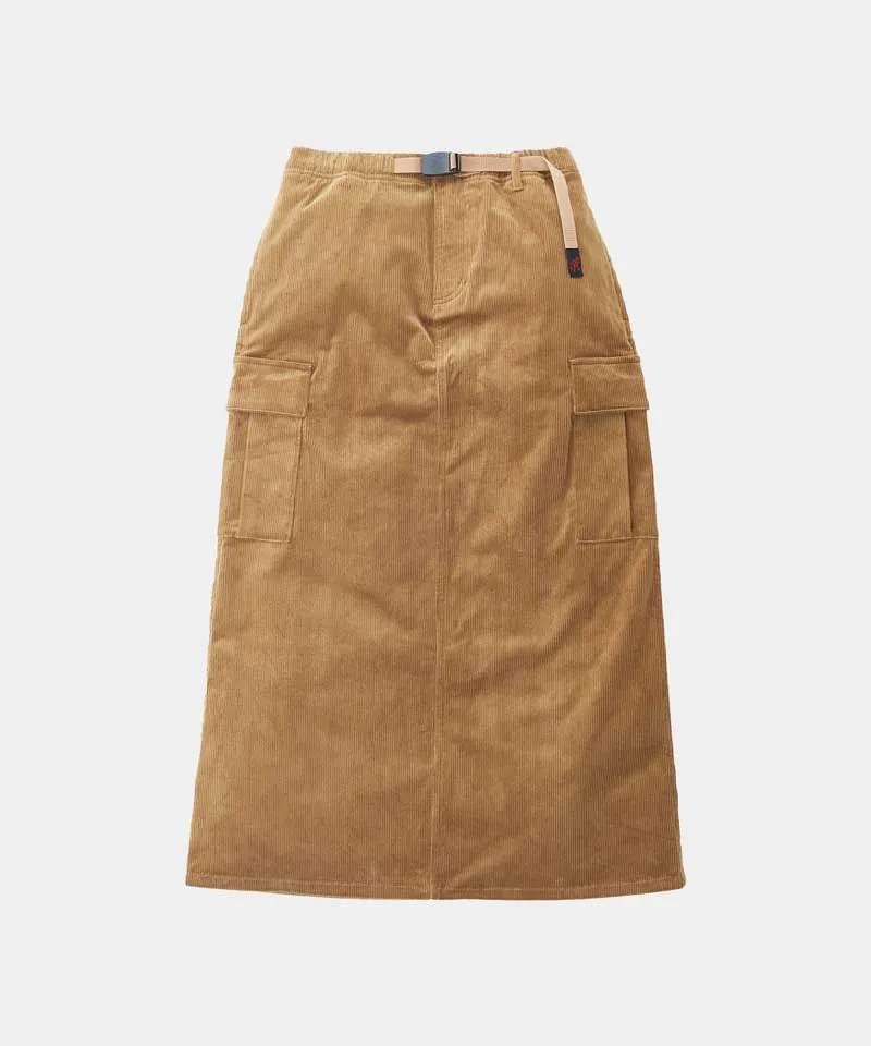 Stylish High-Waisted Corduroy Long Cargo Skirt with Pockets