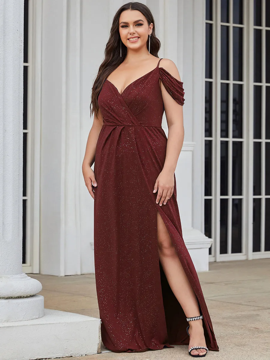 Deep V Neck Plus Size Wholesale Long Evening Dresses with Split