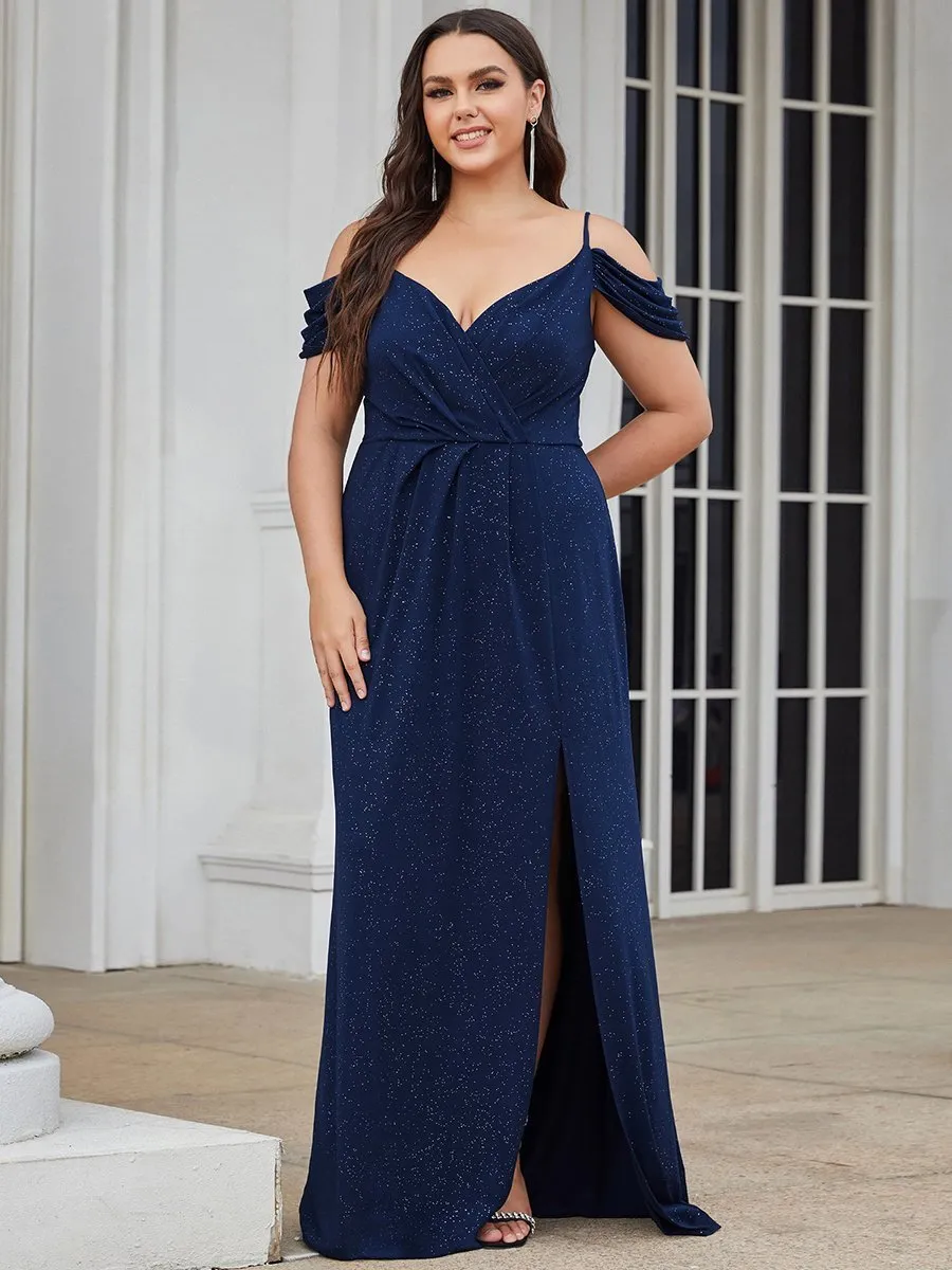 Deep V Neck Plus Size Wholesale Long Evening Dresses with Split