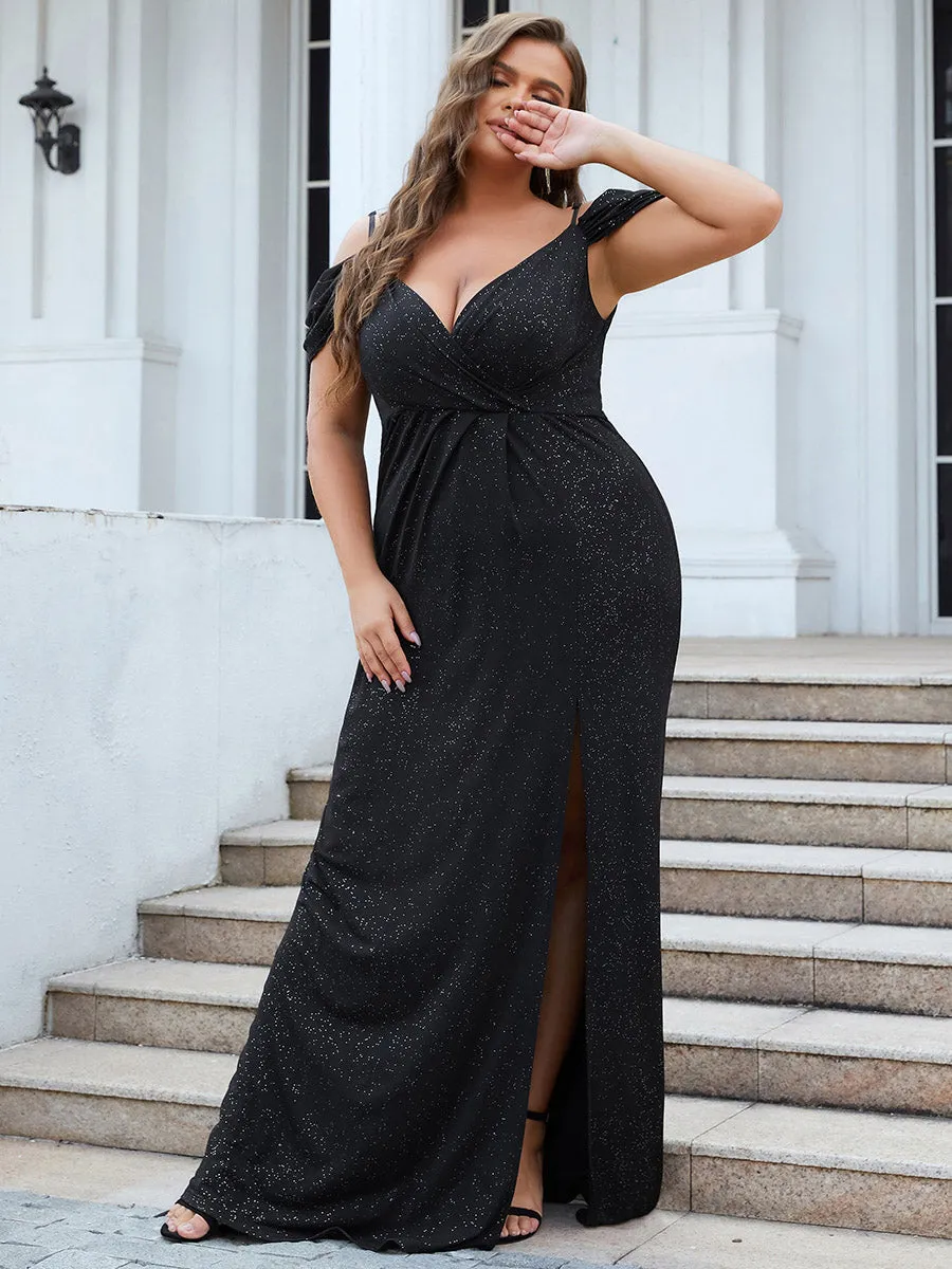 Deep V Neck Plus Size Wholesale Long Evening Dresses with Split